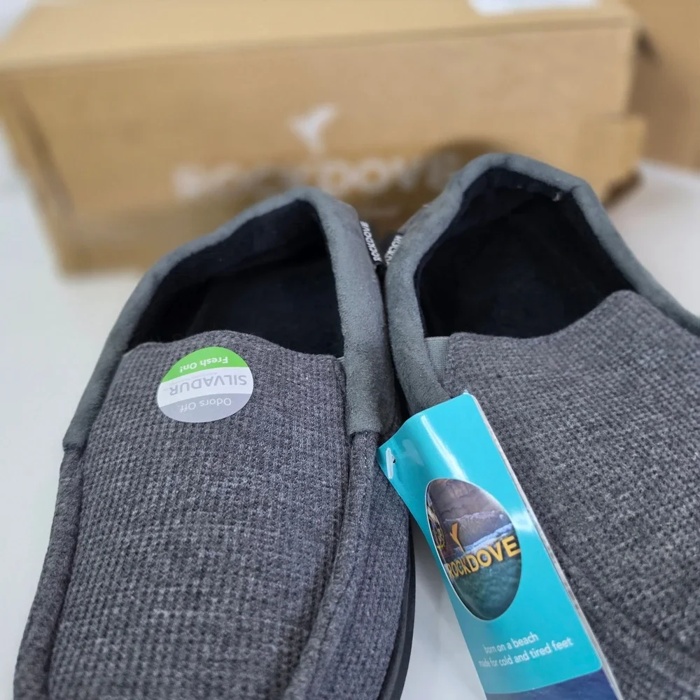 RockDove Mens SILVADUR Anti-Odor Waffle Knit Memory Foam Moc Slippers Grey Sz 9